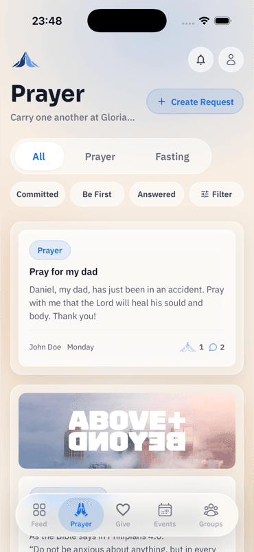 The SYNAI member app — the prayer wall